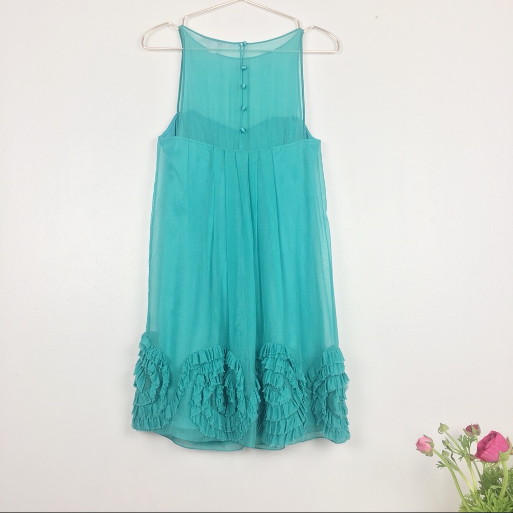 Rebecca Taylor turquoise silk sheer rosette dress - Picture 2 of 8